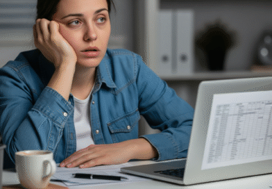 Seorang pekerja menunjukkan beberapa tanda burnout seperti kelelahan emosional di depan laptop.