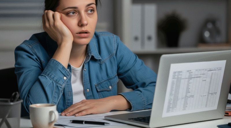 Seorang pekerja menunjukkan beberapa tanda burnout seperti kelelahan emosional di depan laptop.