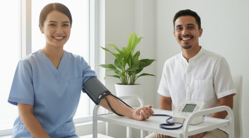 Seorang anak muda sedang melakukan cek kesehatan gratis di puskesmas untuk deteksi dini penyakit tidak menular.