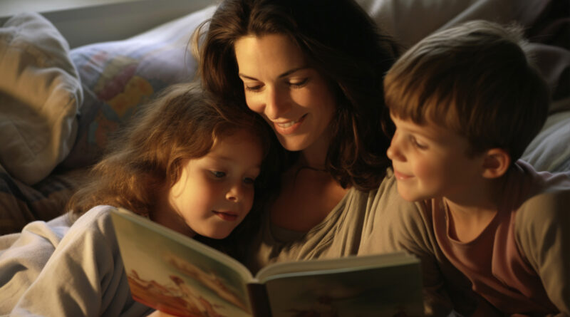 Foto anak mendengarkan dongeng sebelum tidur yang mencerminkan manfaat bercerita sebelum tidur untuk anak.